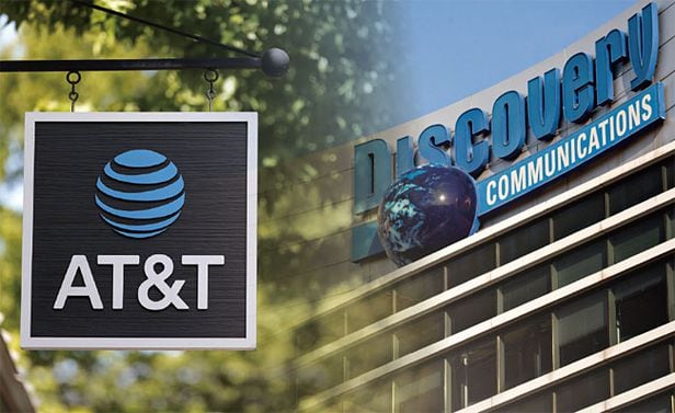 세계 최대 통신 회사인 미국 AT&T가 디스커버리를 인수한다. AT&T와 디스커버리 로고. /블룸버그